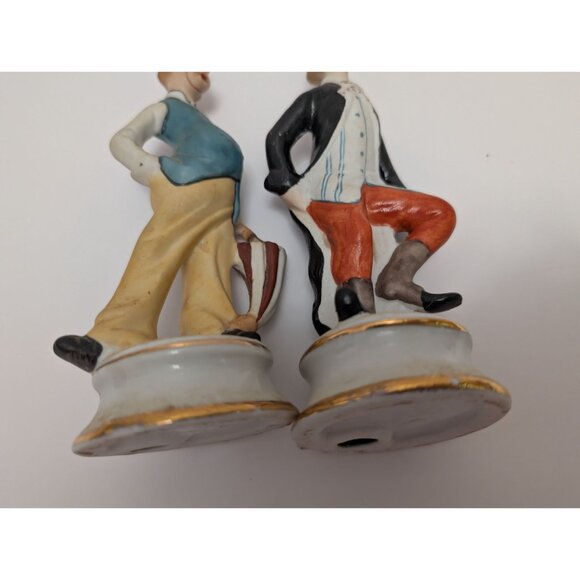 Vintage Porcelain Clown Figurines Set Of 2 Hand-Painted 6" Tall With Gold Trim D - Picture 5 of 6
